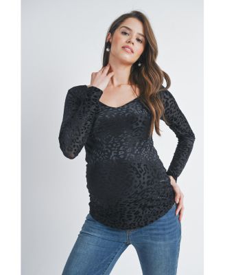 Women's Leopard Print Velvet Long Sleeve Maternity Top
