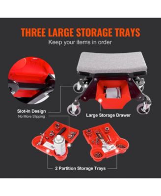 Rolling Mechanics Stool, 300-Lb Capacity, 4" Wheels, 3 Slide-Out Tool Trays & Drawer, Garage Seat