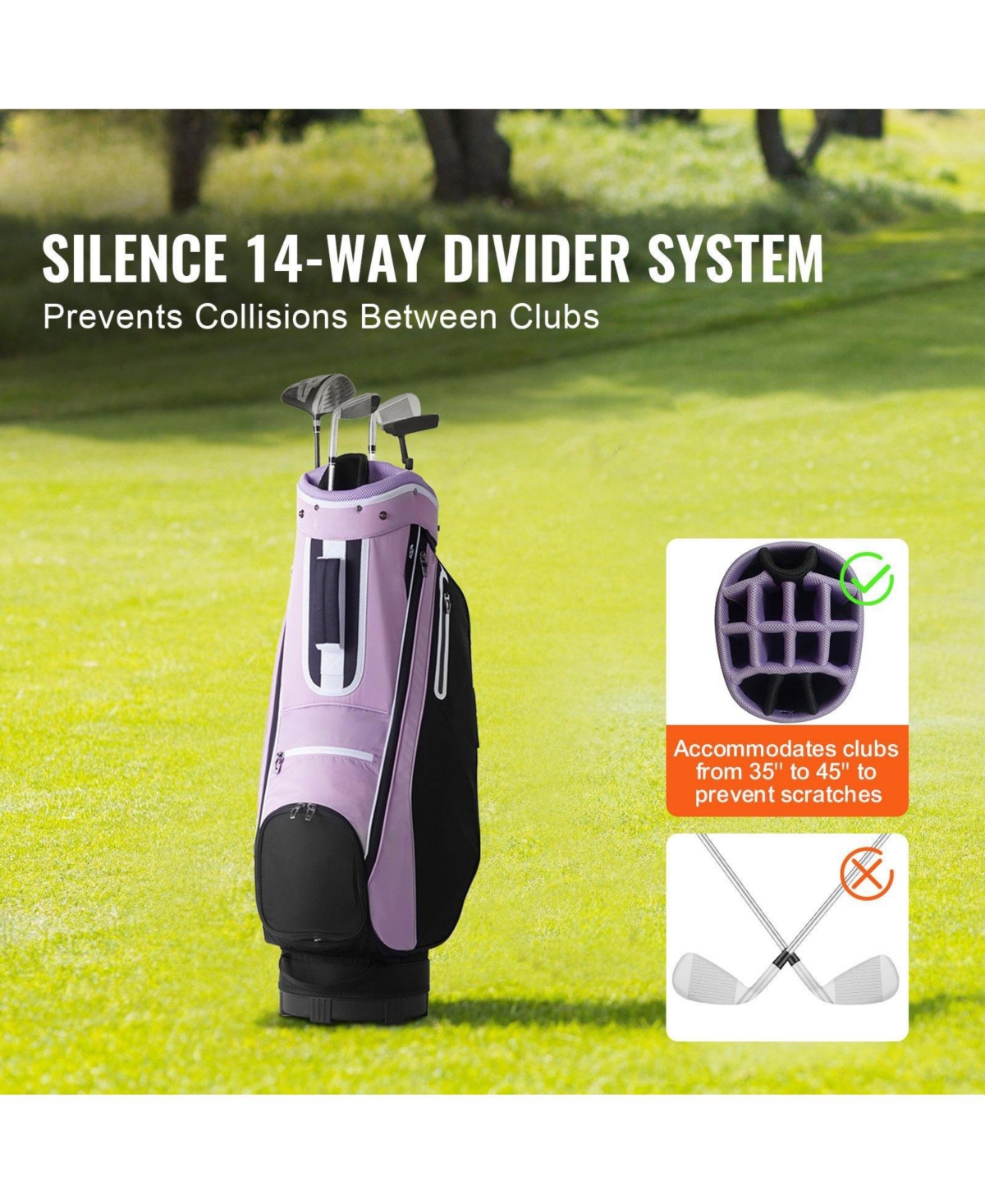 Mecale Golf Cart Bag, 14-Way Divider Top, 36", Multiple Pockets, Handles, Dust Cover & Detachable Strap