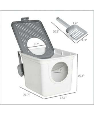 Cat Litter Box with Top Exit in White