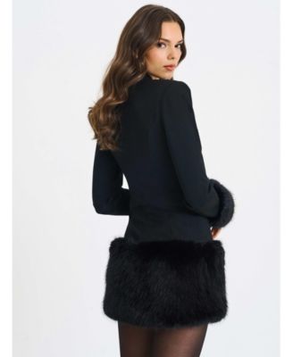 Women Wenona Black Fur Trimmed V-Neck Mini Blazer Dress