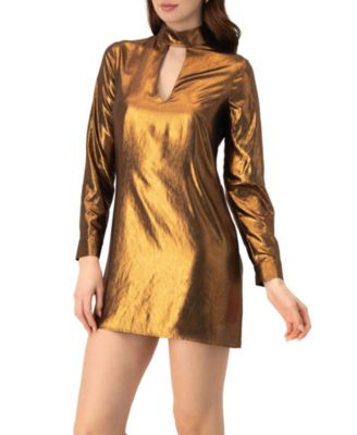 Women's Short Satin Dress with Keyhole Neckline
