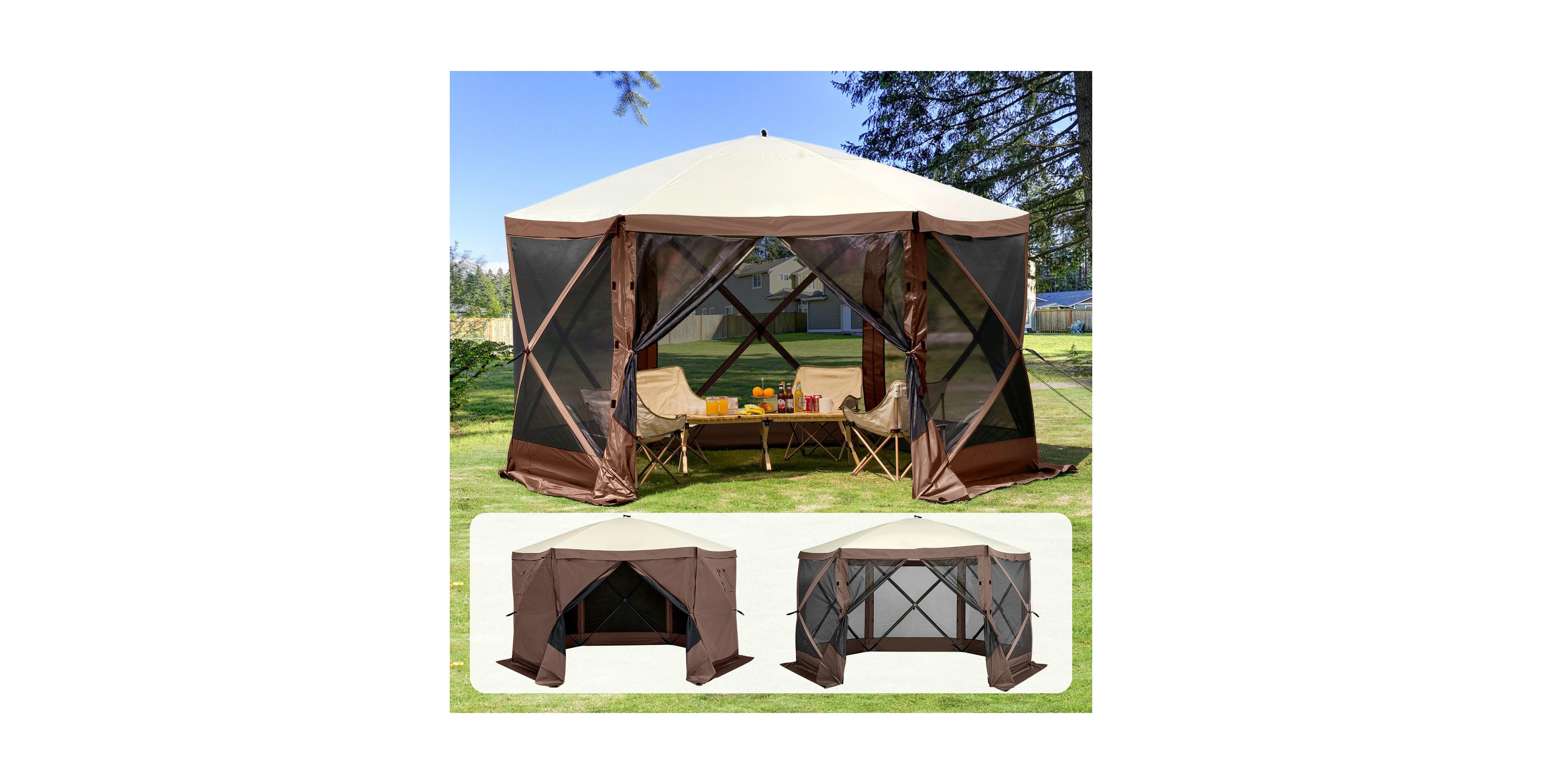 Mecale 11.5 x 11.5FT Pop-Up Gazebo Screen Tent, 6-Sided Canopy with Privacy Wind Cloths, Mesh Windows, Mosquito Netting