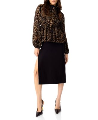 V-Neck Animal Print Blouse With Velvet Flock
