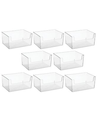 Household Plastic Storage Organizer Bin with Open Front - 8 Pack