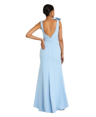 Women's Petite Sleeveless V Neck Bow Detail Mermaid Gown