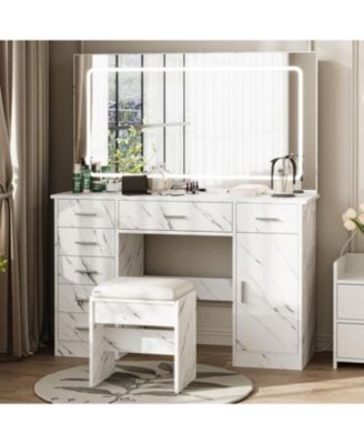Vanity Desk Large Mirror and Lights - Makeup Vanity for Bedrooms, Apartments, Easy to Assemble