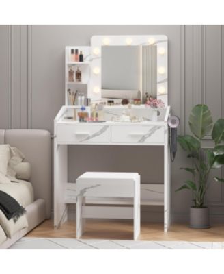 Vanity Desk Mirror and LED Lights - Makeup Vanity Desk for Bedrooms, Apartments, Easy to Assemble