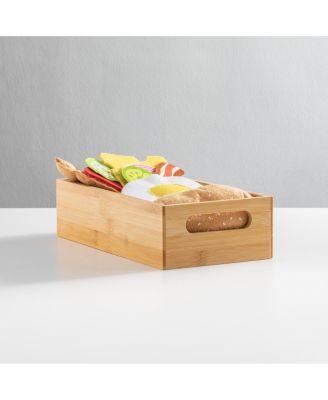 Bamboo Pantry Organizer Container Bin with Handles, 2 Pack, Natural/Tan