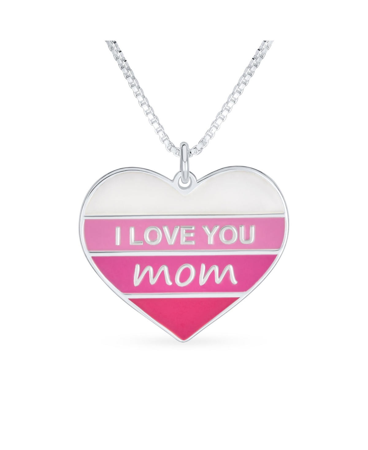 Bling Jewelry Pink Stripe Heart Words I love You Mom Heart Necklace Pendant Sterling Silver