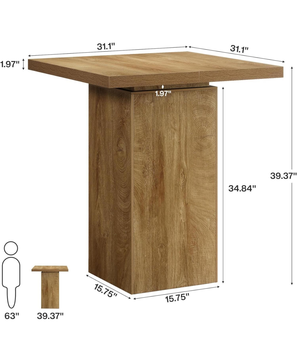 Tribesigns Square Bar Table, 39.4" H Industrial High Top Bistro Pub Cocktail Table, Small Counter Height Dining Table