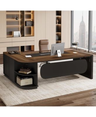 81-Inch L-Shaped Office Desk, Large Commercial Office Desk with Drawers and File Cabinet, Modern Professional Business Furniture
