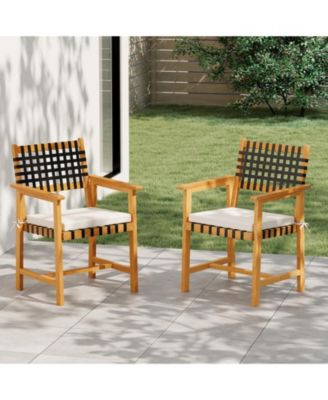 2-Piece Wooden Dining Chairs for Patio with Armrests