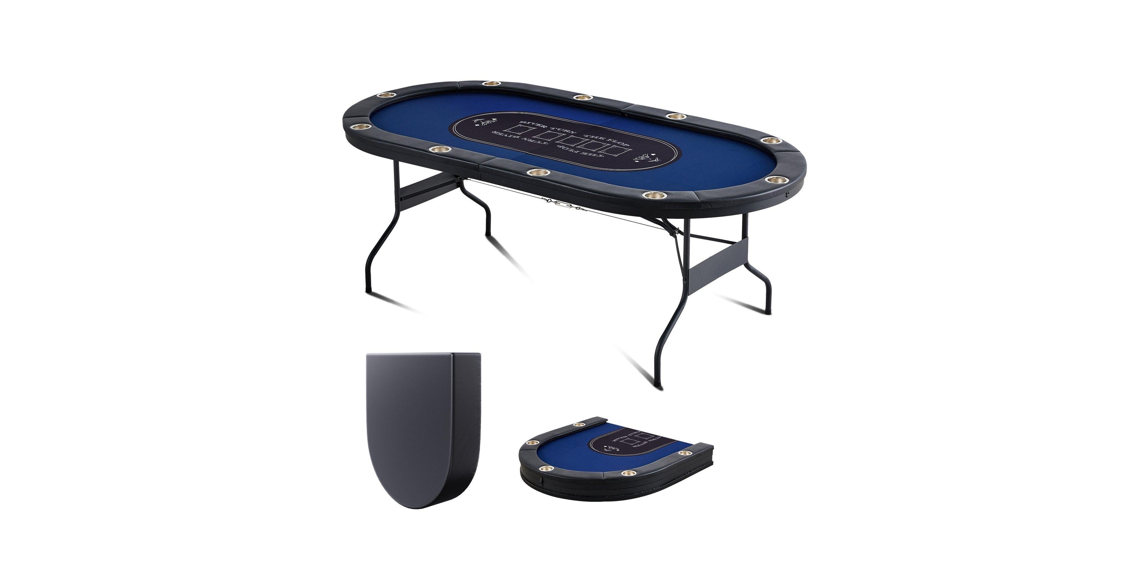 Mecale 84" Oval Foldable Poker Table for 10 Players, Padded Rails, Stainless Steel Cup Holders, Portable Blackjack & Card Table