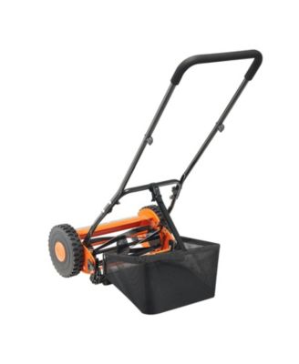 16" Push Reel Lawn Mower, 5-Blade Manual Mower, 0.6–1.75" Adjustable Cutting Height, Includes Grass Catcher Bag