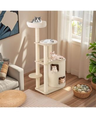 60" Tall Cat Tree with 2-Story Condo and Scratching Posts in Natural