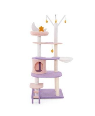 62" Tall Multi-level Cat Tower with Scratching Posts in Purplish Pink