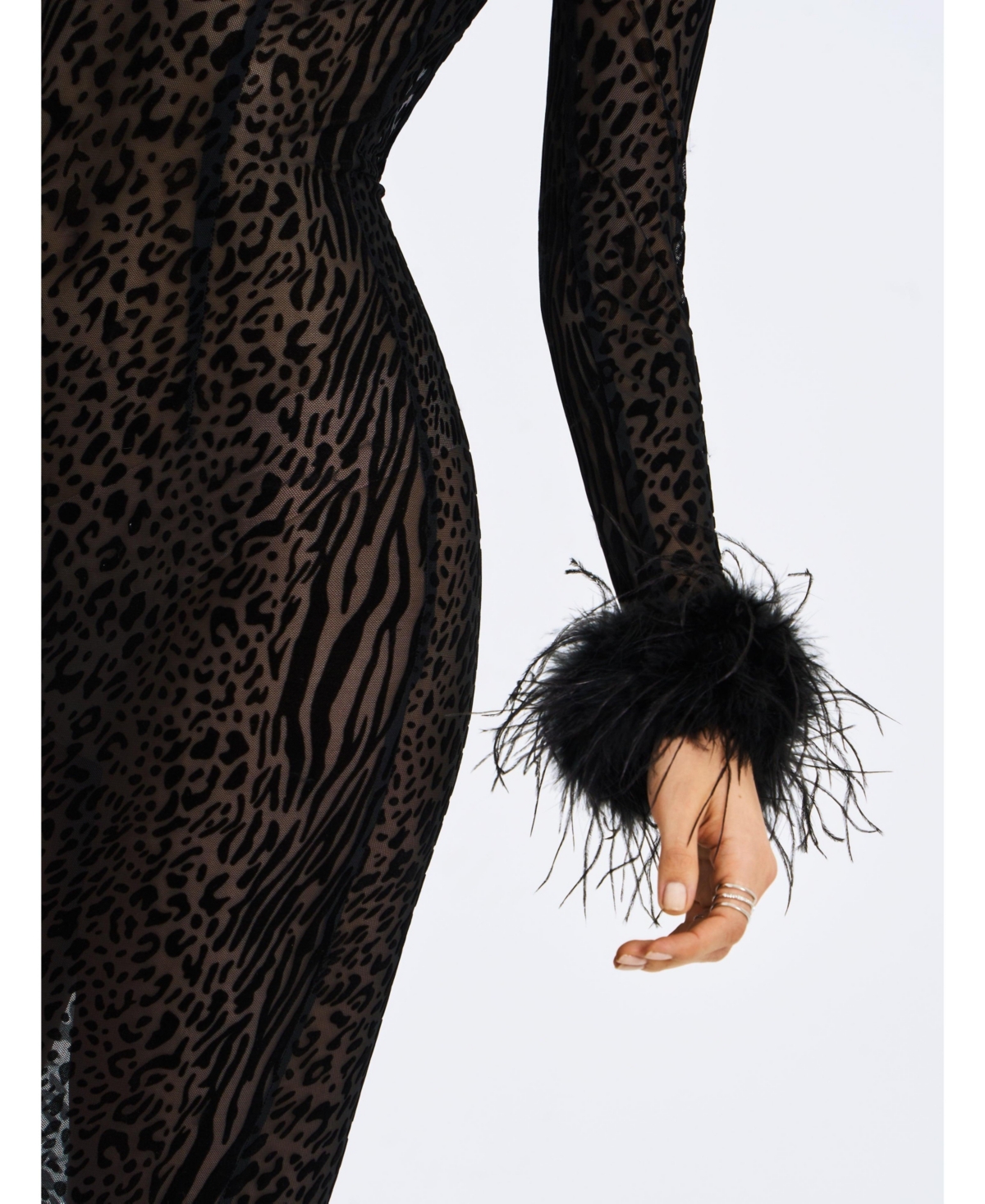 Miss Circle Women's Patricia Black Leopard Burnout Velvet Mesh Backless Maxi Dress