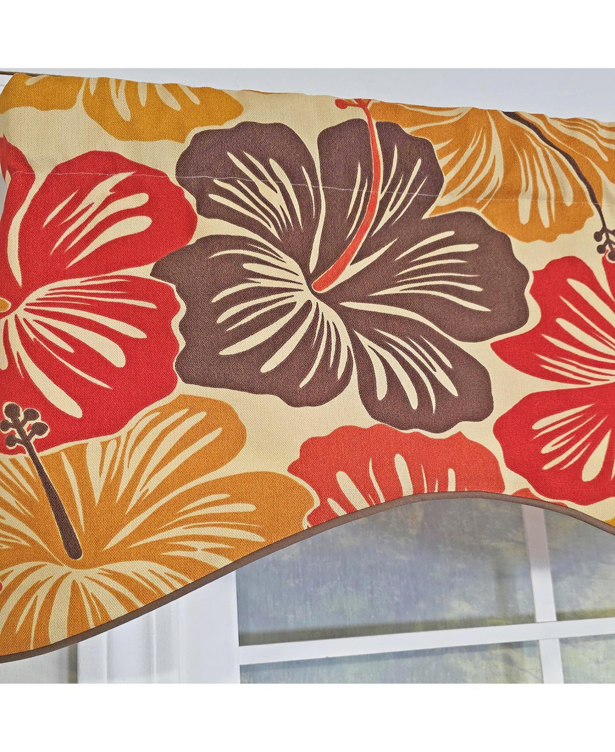 Rlf Home Wild Hibiscus Cornice 100% Cotton Rod Pocket Lined Window Valance 50" x 17" Multi