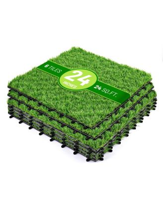 Interlocking 24"x24" Artificial Grass Tiles for Balcony, Patio, Deck Flooring, Pets & Dog Pad - Self-Draining