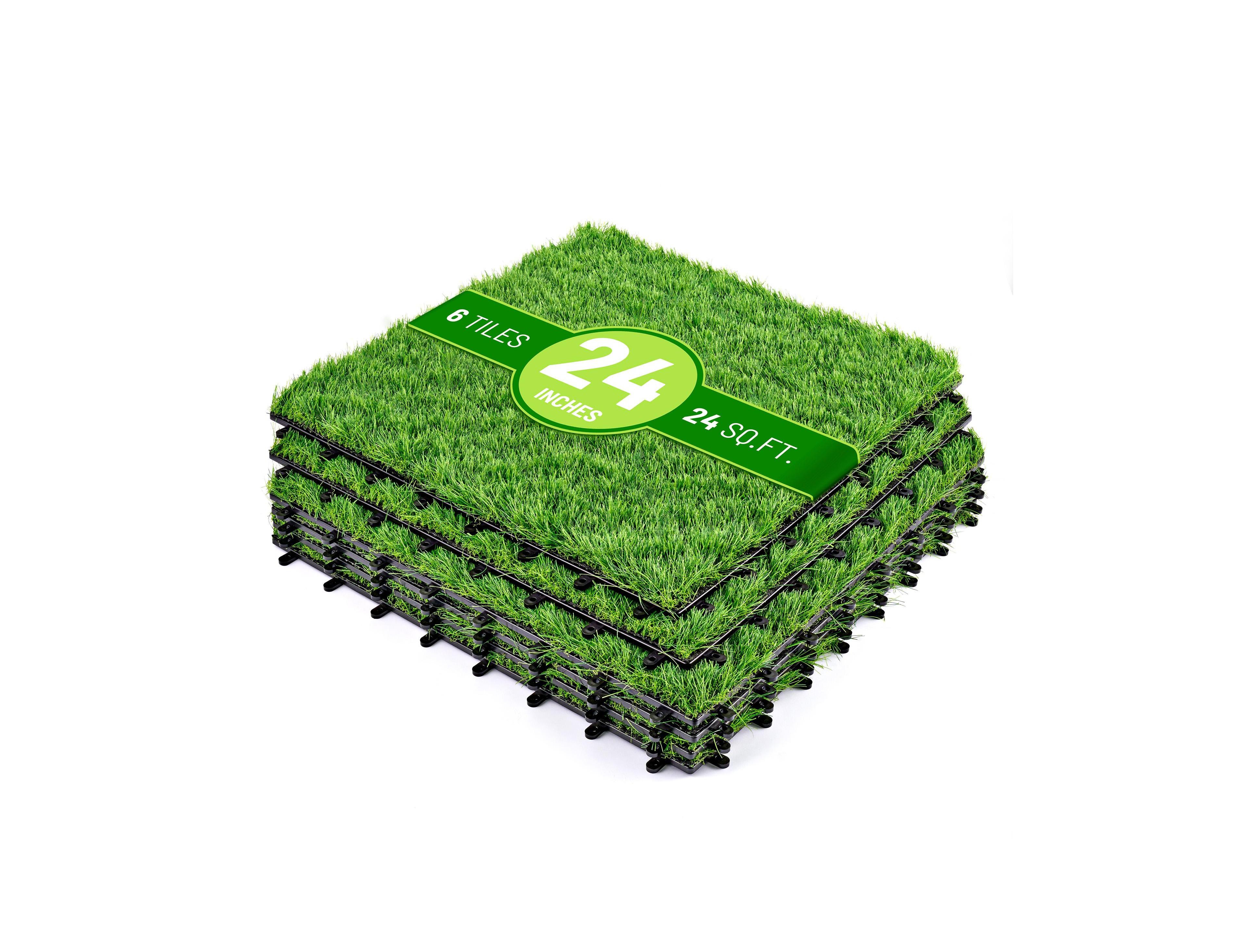 Sorbus Interlocking 24"x24" Artificial Grass Tiles for Balcony, Patio, Deck Flooring, Pets & Dog Pad - Self-Draining
