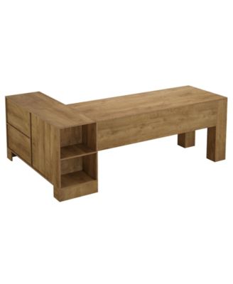 L-Shaped Executive Desk, 78-Inch Office Desk with Storage Cabinet and 2-Tier Shelf, Large Wooden Computer Writing Table