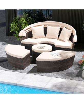 Round Patio Daybed with Adjustable Retractable Canopy