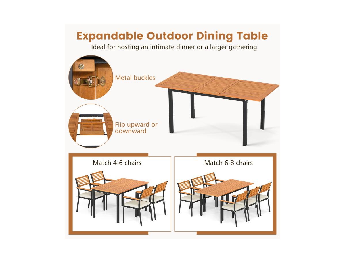 Slickblue Solid Wood Extendable Dining Table Seats 4–8, Umbrella Hole