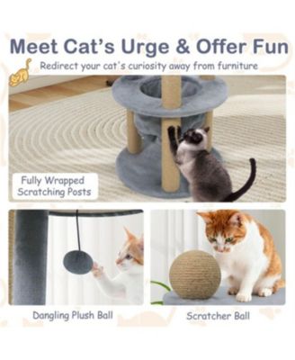 47"Tall Multi-Level Cat Tree with Scratching Posts in Light Grey