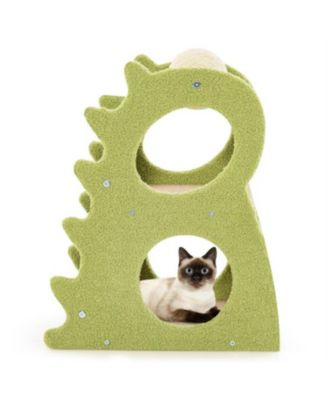 2-Tier Modern Cat Tree with Rotatable Scratching Ball in Green