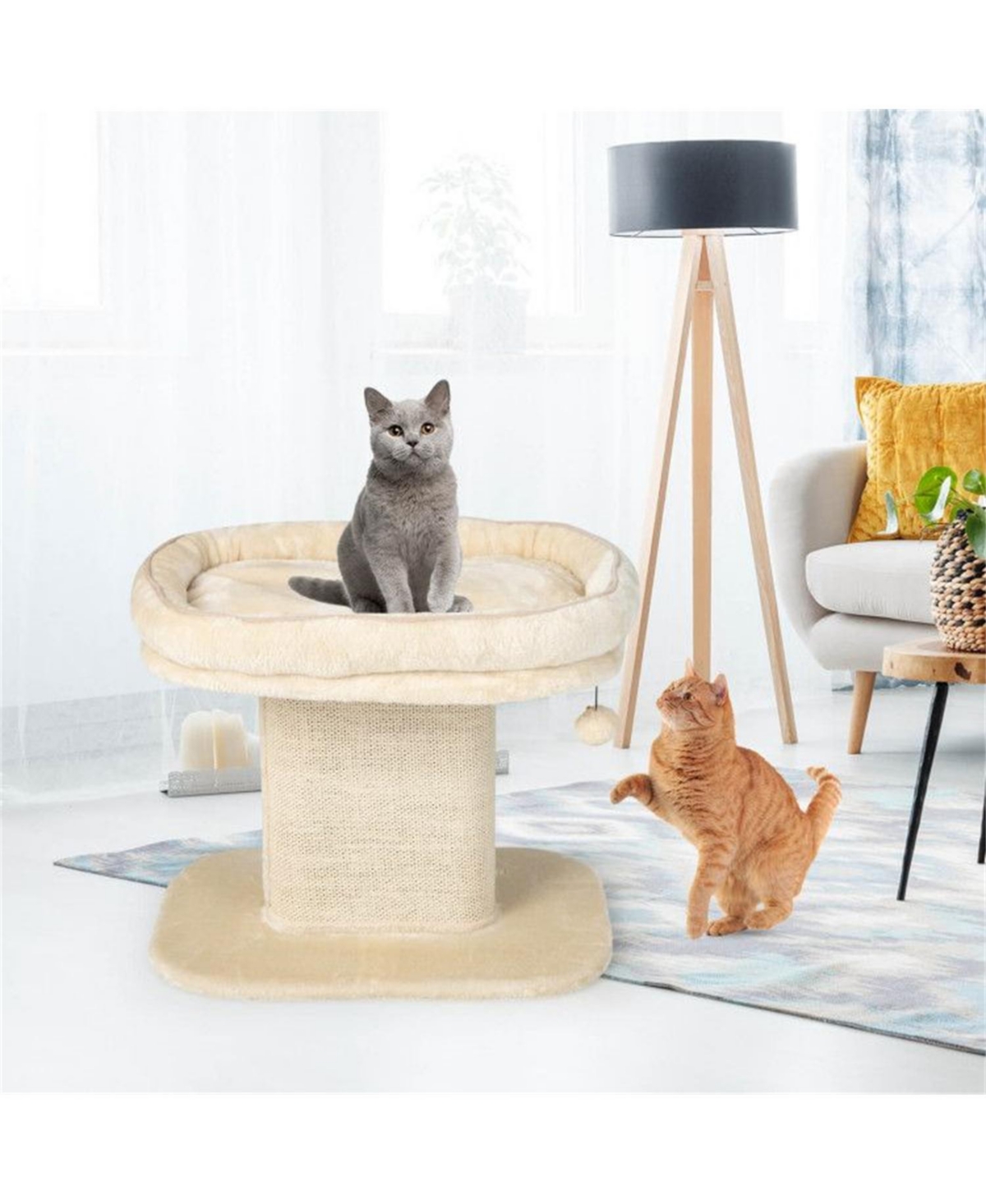 Aostirmotor Cat Tree Tower with Large Plush Perch and Scratching Plate in Beige