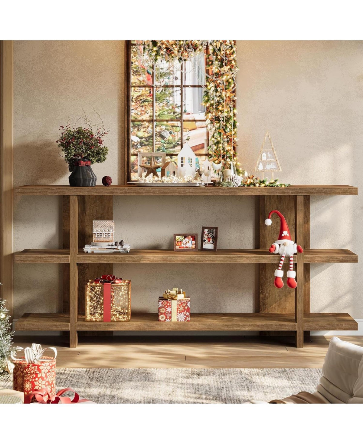 Tribesigns 63 Inches Long Console Table with Storage, Wooden Narrow Entryway Table with 3-Tier Shelf, Farmhouse Accent Foyer Sofa Furniture