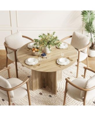 Round Dining Table for 4-6 People, Modern Wooden Kitchen Table with Pedestal Base, Small Dinner Table (Only Table)