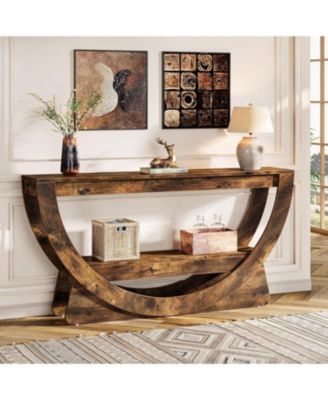 63-Inch Console Table, Farmhouse 2-Tier Entryway Table with Arched Open Shelf, Narrow Long Sofa Table Behind Couch, Wooden Accent Table