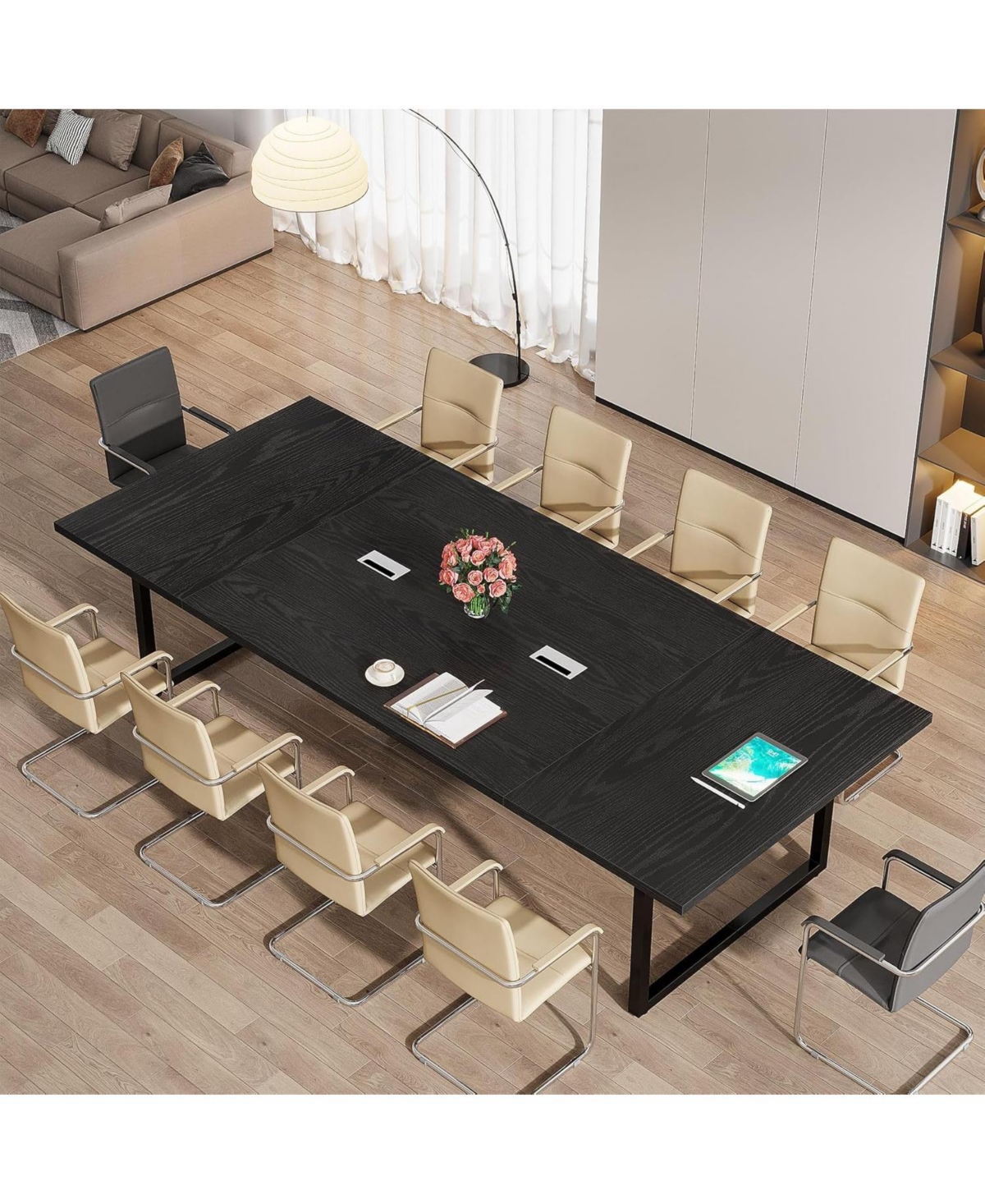 Tribesigns 94.5-Inch Conference Table for 10 People, Industrial 8 Ft Meeting with Two Grommets Home Office, Studio, Business