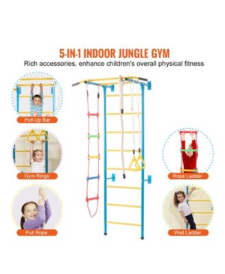 5-in-1 Indoor Jungle Gym, Swedish Ladder Set w/ Pull-Up Bar, Rope Ladder & Rings, 220-Lb Capacity