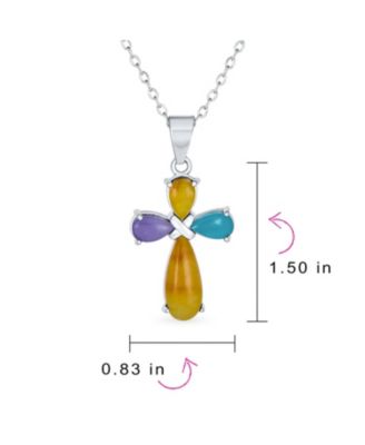 Cabochon  Multi Color Jade Cross Pendant Necklace .925 Sterling Silver