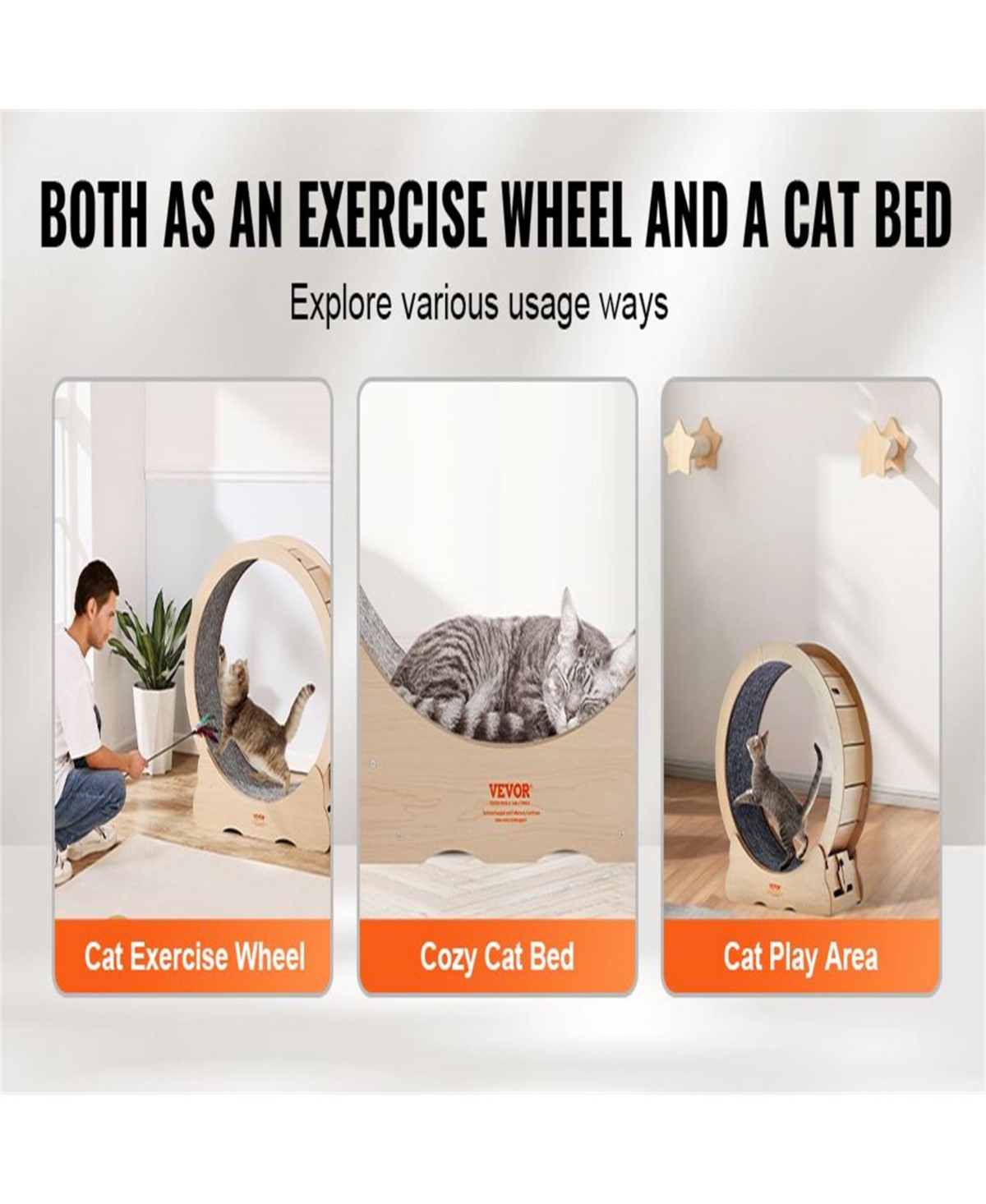 Aostirmotor 29.5 in Wooden Cat Running Wheel with Runway in Natural