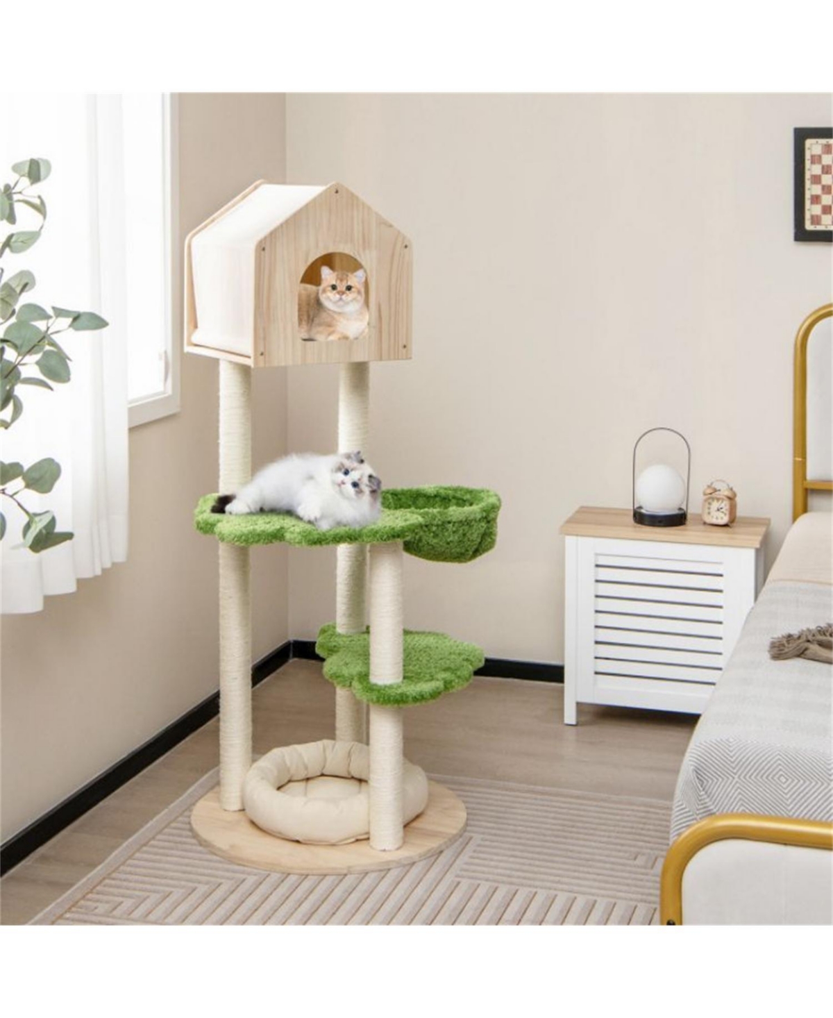 Aostirmotor 55" Tall Multi-level Cat Tower with Scratching Posts and Soft Cat Bed in Green
