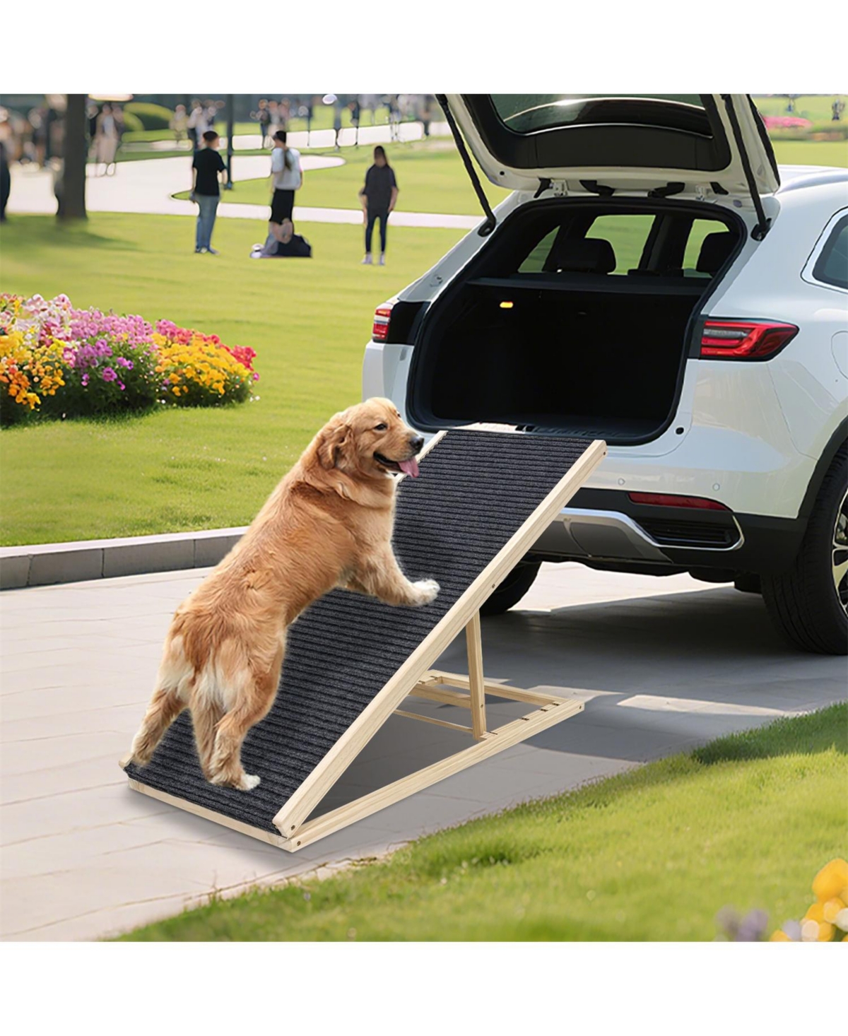 Aostirmotor Dog Ramp for Bed with Adjustable, Foldable in Natural Wood