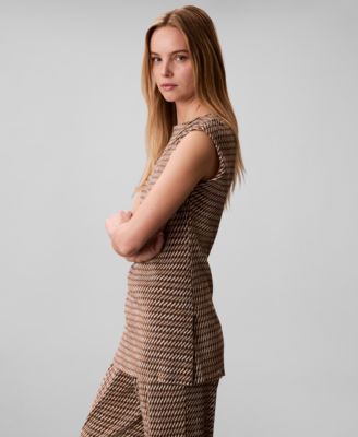 Women's Plisse Print Boat Neck Tunic Top