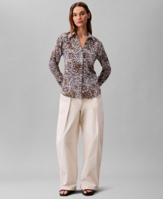 Women's Textured Print Slim Button-Down Shirt