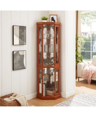 Corner Lighted Curio Cabinet - Dark Oak