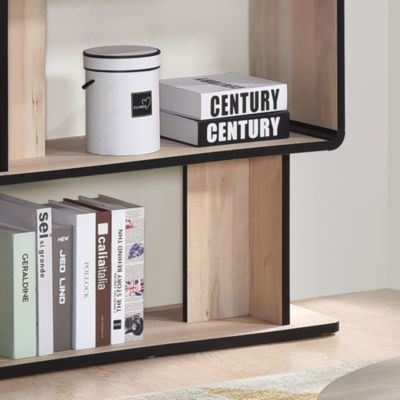 Nathan Wooden Display Book Shelf Bookcase – Shelving Rack Unit Organizer, Oak/Black