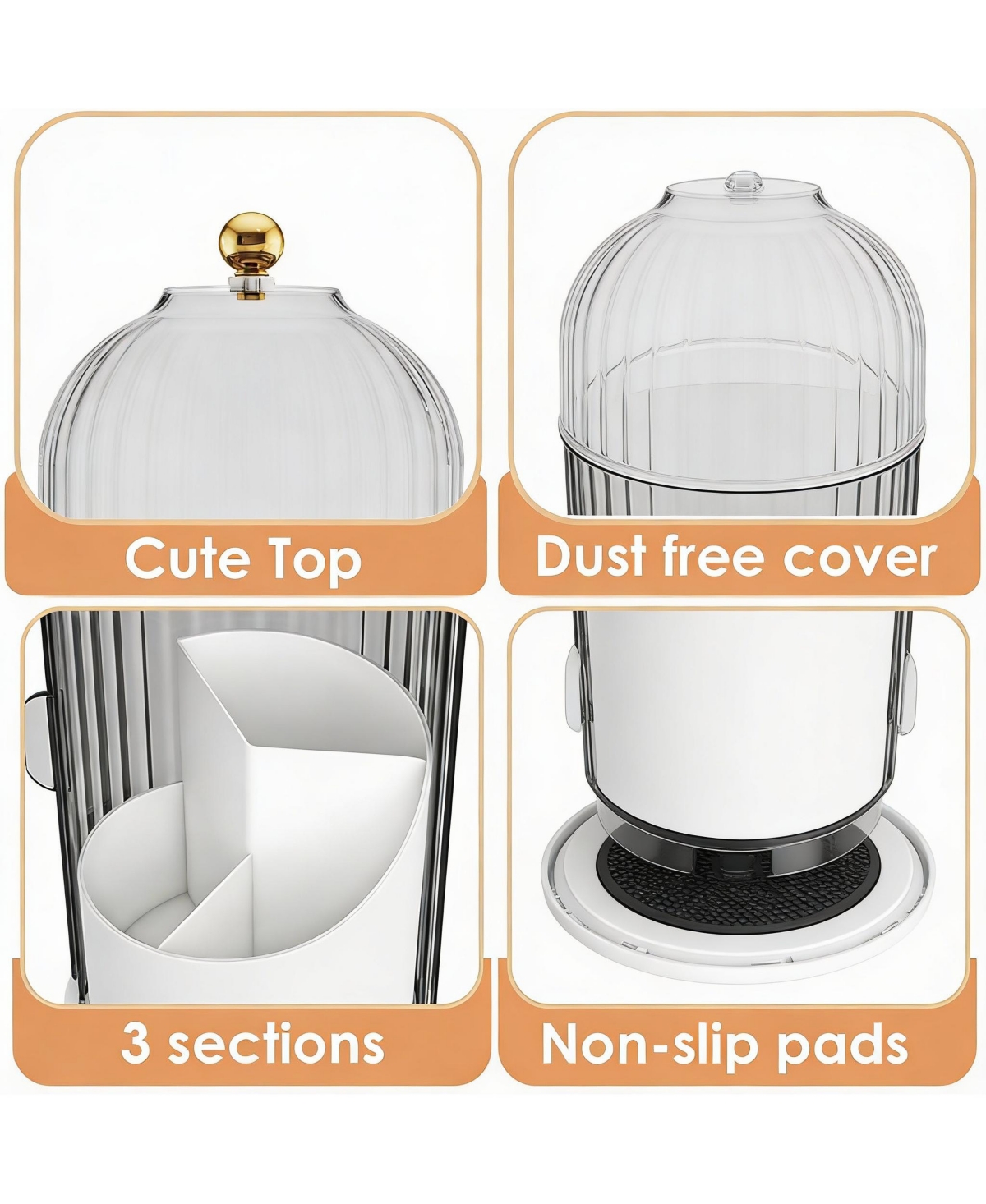 Yigii Makeup Brush Holder 360 Rotating Clear Dustproof Organizer