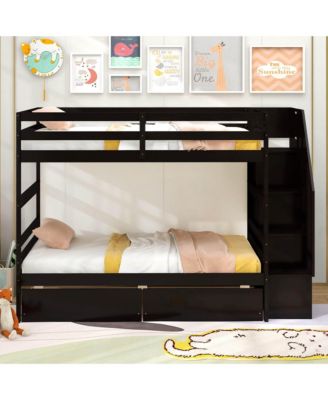 Twin Over Twin Bunk Bed with Storage Stairs & Drawers Full-length Guardrails