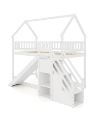 Twin Over Twin Bunk Bed with Slide & Staircase with Storage Compartments