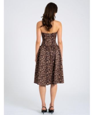 Women Uchenna Cheetah Print Stretchy Strapless Midi Dress with lace trim