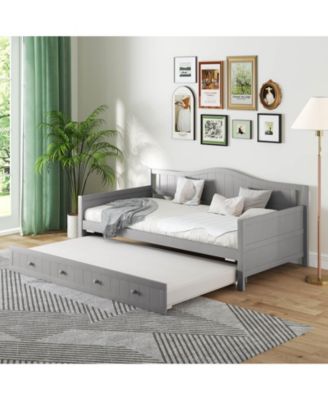 Twin Size Daybed with Trundle Solid Wood Sofa Bed with Slats Support Guest Bed