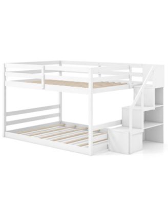 Full Over Full Low Bunk Bed with Storage Stairs with Full-length Guardrails
